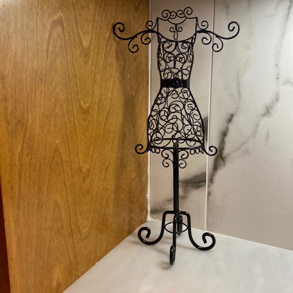 Black metal, decorative, small dress form.  Like new!